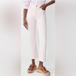 J. McLaughlin Pink White Gingham Check Pants Stretch Straight Leg Size 14 Office